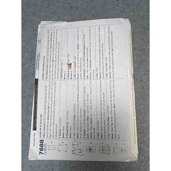 Simplicity Crafts 7688 Doll Clothes Sewing Uncut Pattern for 18-Inch Doll Outfit - Picture 2 of 5